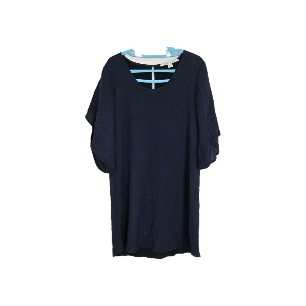 Diane Von Furstenberg Dress Sz 6 Navy Blue 100% Silk Wedding Chic Ruffle Sleeve